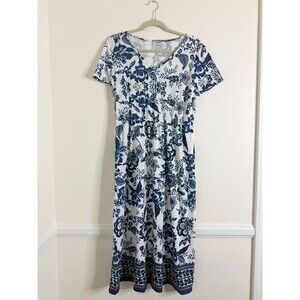 Ofeefan Women’s Large Blue & White Floral V-Neck Maxi Dress